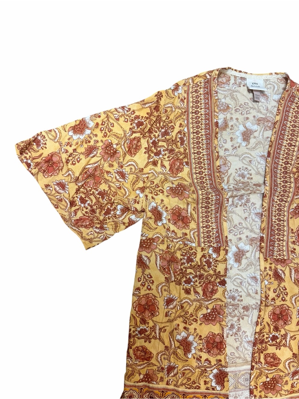 Knox Rose 70s Boho Floral Kimono Cardigan Mustard Duster Small - Picture 5 of 12